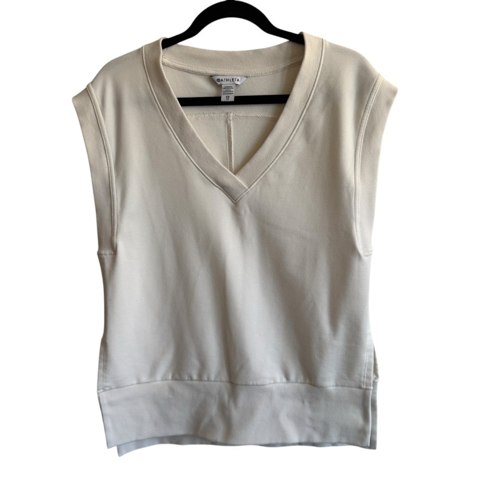 Athleta Retroterry V Neck Sweatshirt Tee in Magnolia White, Size XS - Picture 4 of 10